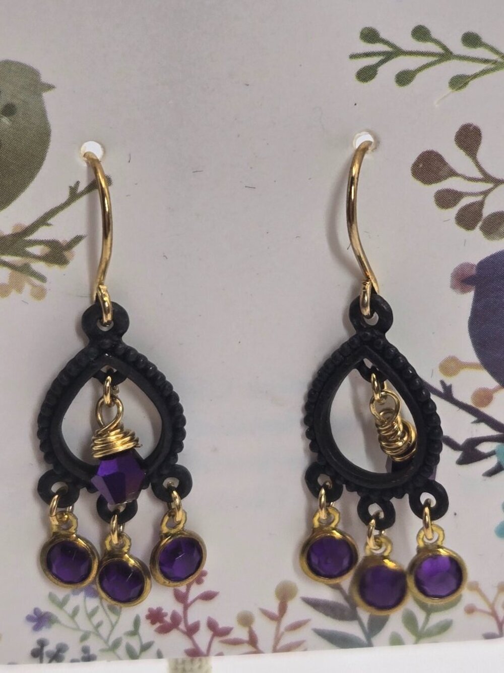 Purple Black & Gold Earrings with Sparkle Handmade Item 68